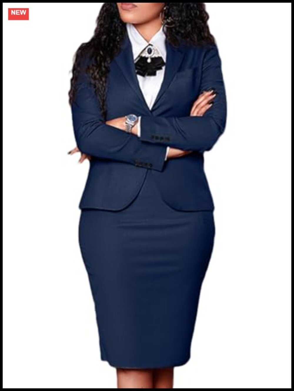 2 Piece Skirt Suit Set Long Sleeve Blazer Business Outfits 95% Polyester